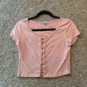 Charlotte Russe Blush Lace-Up Crop Top